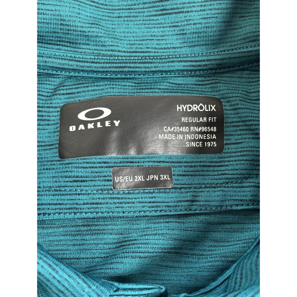 Oakley Hydrolix Reg Fit Polo Shirt Mens 2XL, Teal/Black Golf UV Protection Logo - Picture 5 of 7